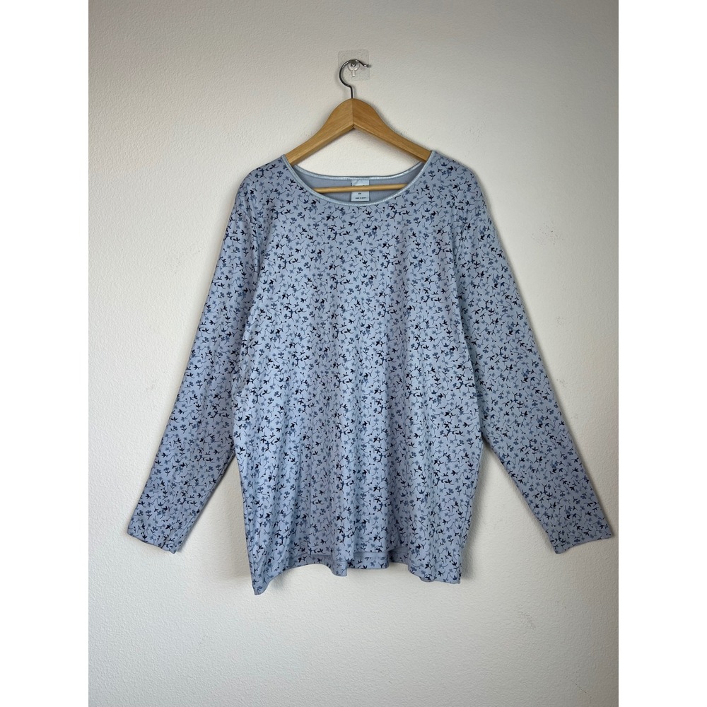 90s Cascade Blues Women 100% Cotton Top 2X Blue Floral Coastal Cottagecore Tee
